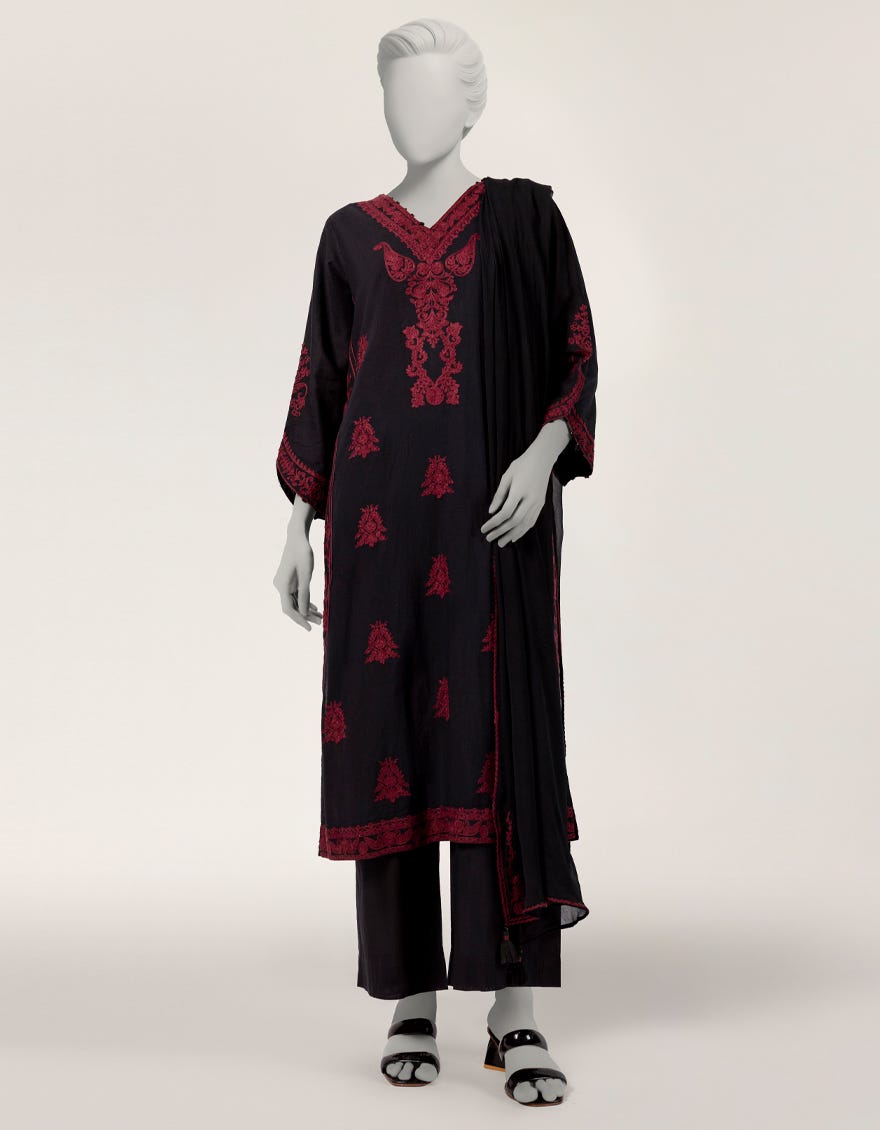 BLACK LAWN EMBROIDERED STITCHED 3PC