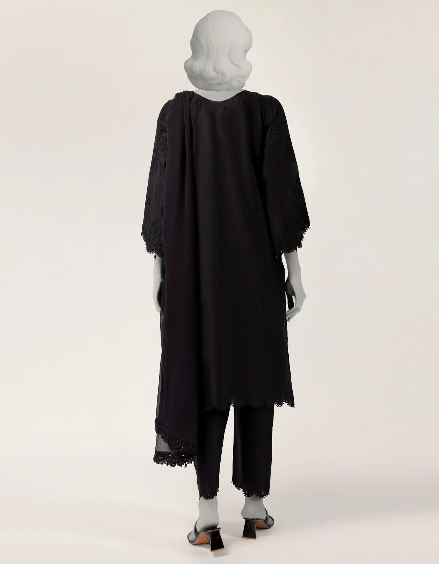 BLACK LAWN SCHIFFLI STITCHED 3PC