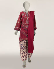 MAROON DOBBY EMBROIDERED STITCHED 3PC