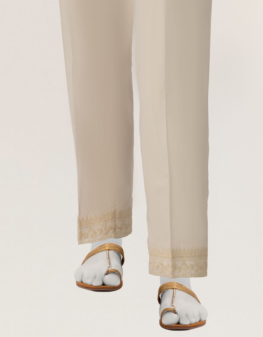 WHITE LAWN EMBROIDERED TROUSERS