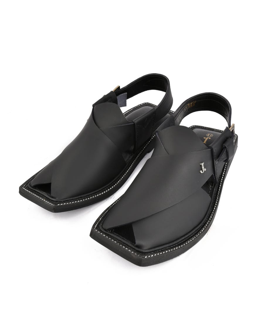 MATT BLACK PLAIN TRENDY PESHAWARI SANDALS