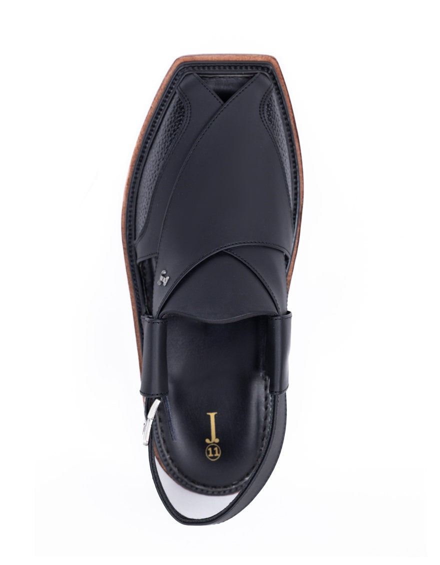 MATT BLACK PLAIN PESHAWARI SANDALS