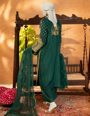 GREEN RAW SILK EMBROIDERED 3PC STITCHED