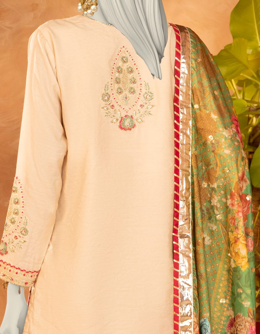 BEIGE COTTON SILK EMBROIDERED 3PC STITCHED