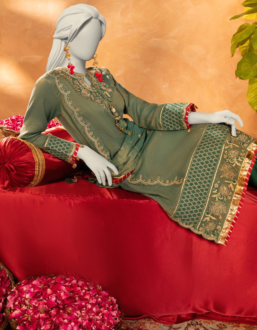 GREEN COTTON EMBROIDERED 3PC STITCHED