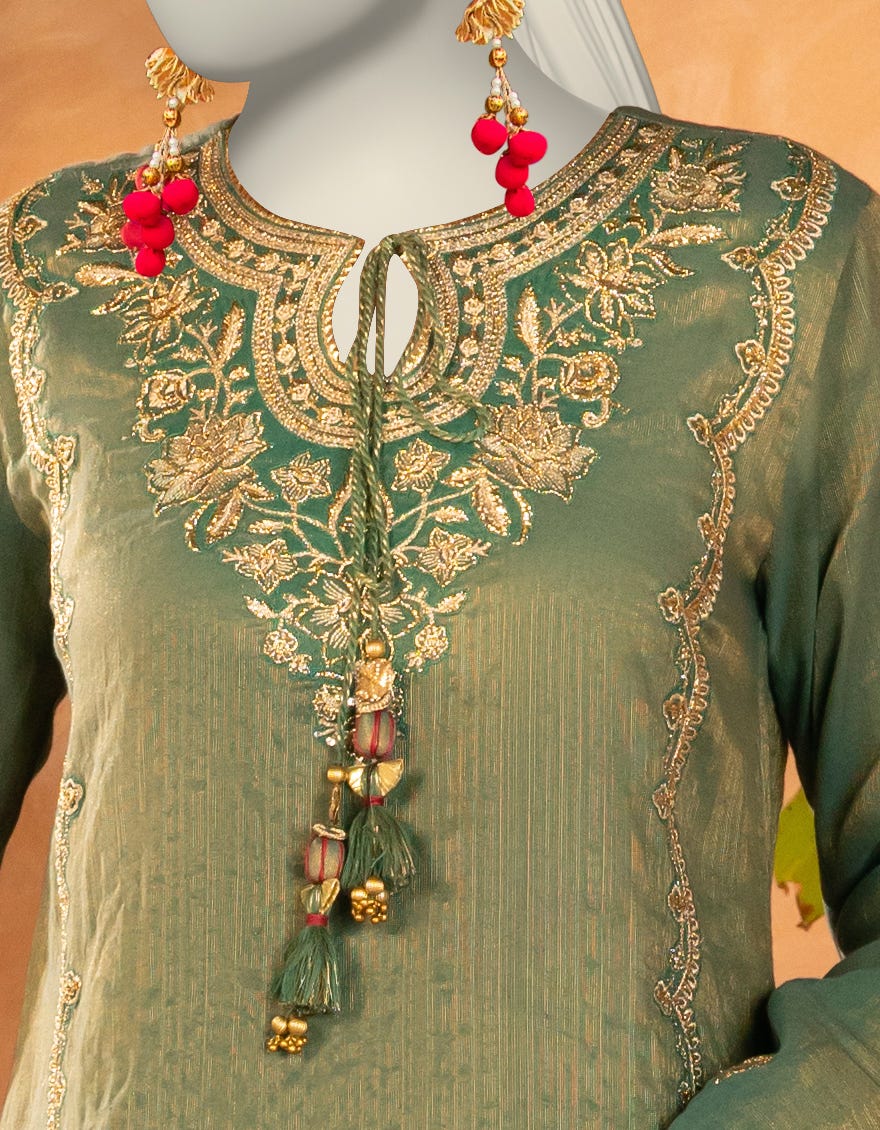 GREEN COTTON EMBROIDERED 3PC STITCHED