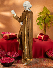 BROWN COTTON NET EMBROIDERED 3PC STITCHED
