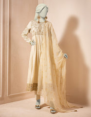 OFF WHITE SILK EMBROIDERED 3PC STITCHED