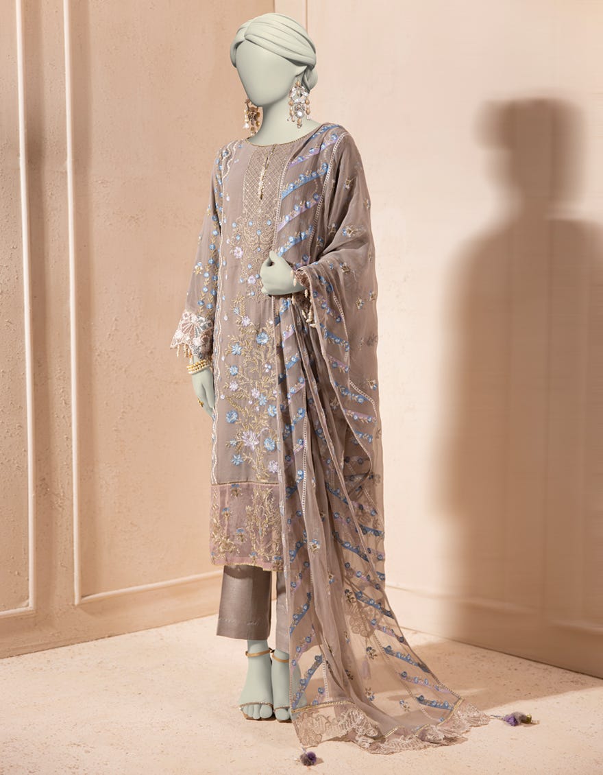 GREY CHIFFON EMBROIDERED 3PC STITCHED