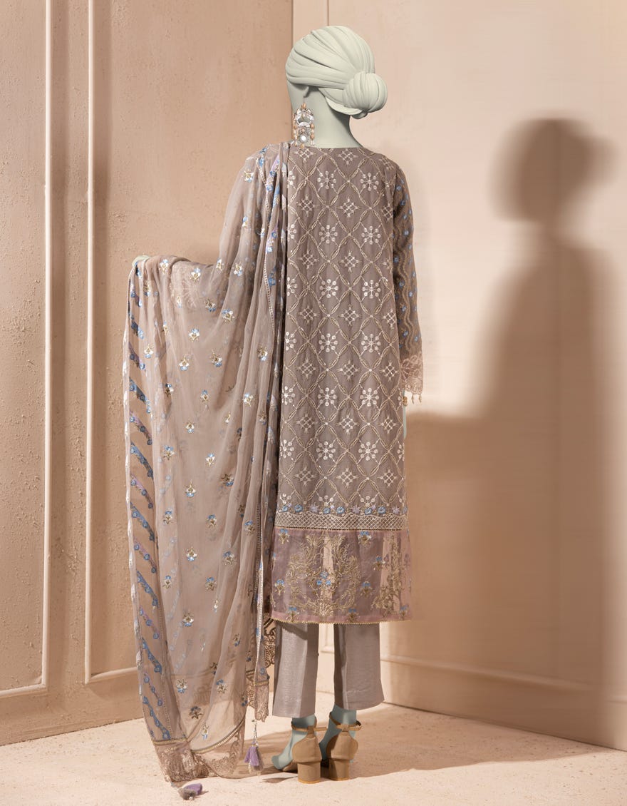 GREY CHIFFON EMBROIDERED 3PC STITCHED