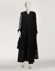 BLACK IMPURE CHIFFON EMBROIDERED STITCHED 3PC
