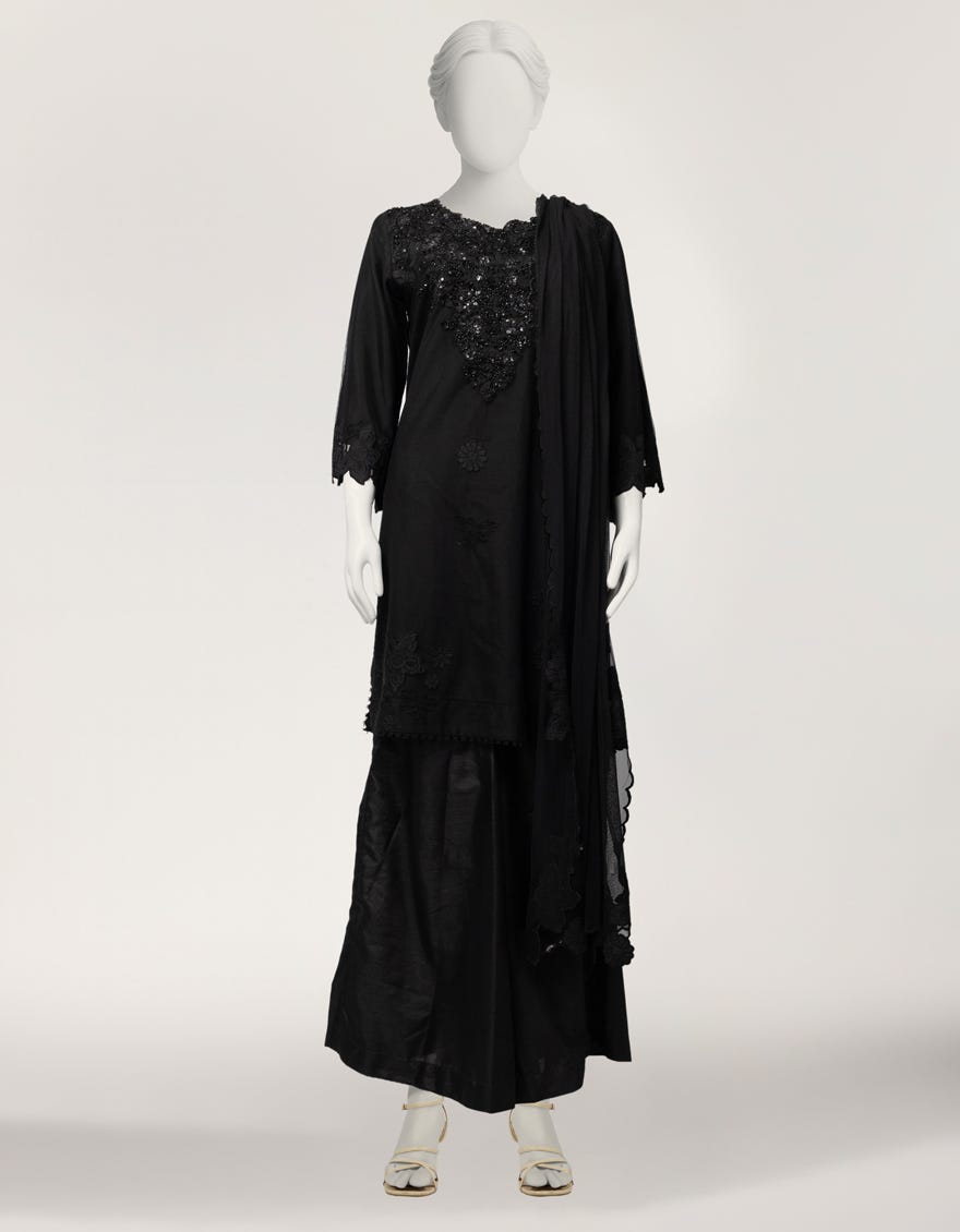 BLACK EMBROIDERED STITCHED 3PC