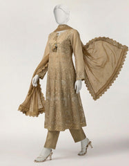 BROWN PAPER COTTON EMBROIDERED STITCHED 3PC