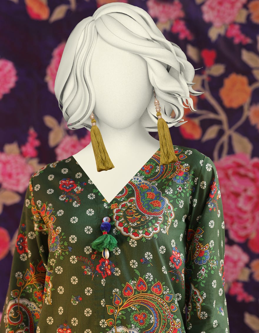 GREEN LAWN PRINTED KURTI | JJLK-S-JSS-25-301