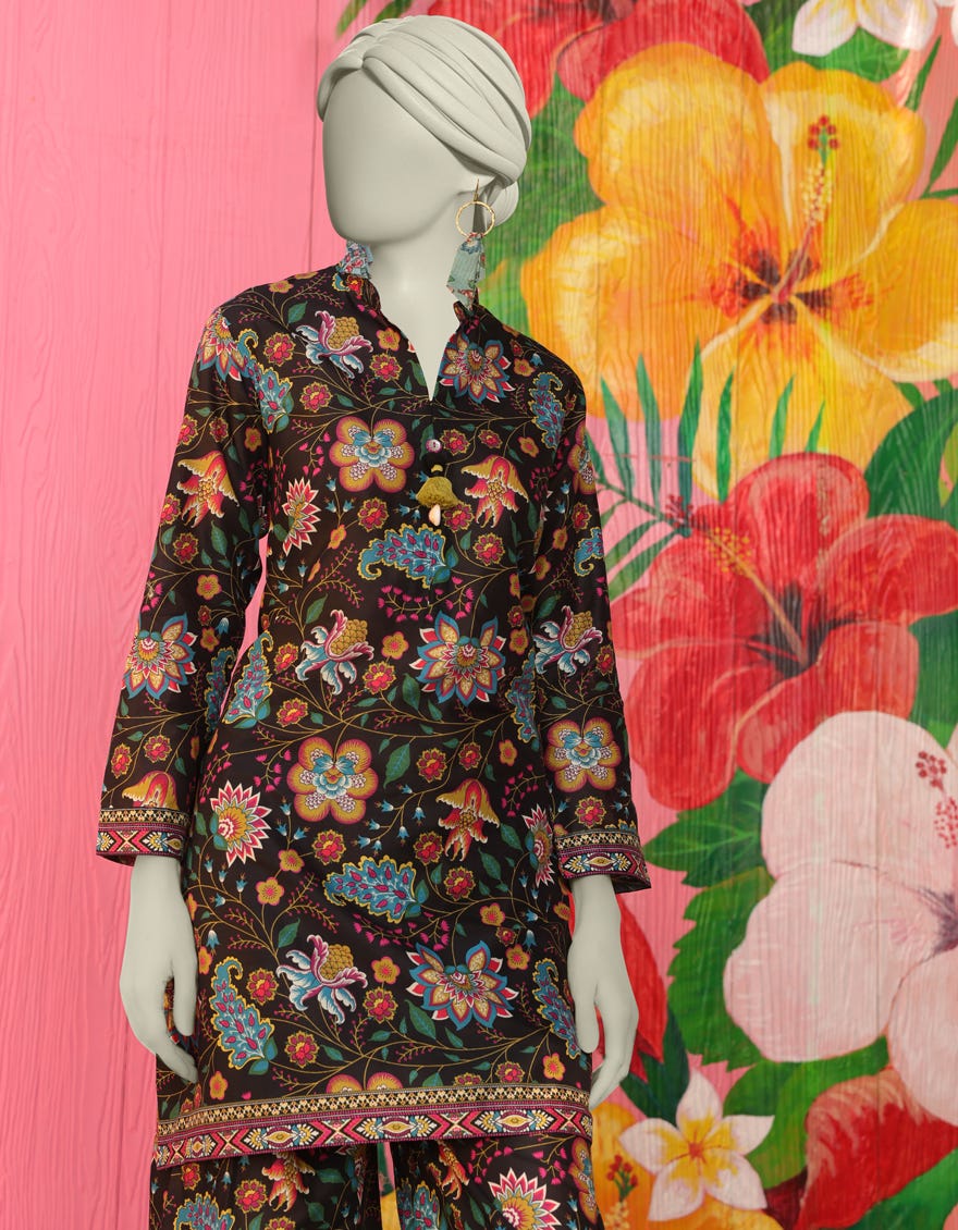 BLACK LAWN PRINTED KURTI | JJLK-S-JSS-25-303