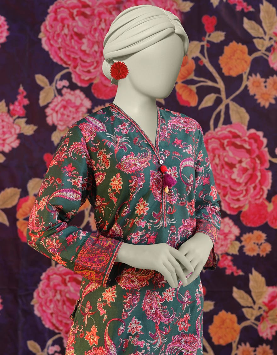 GREEN LAWN PRINTED KURTI | JJLK-S-JSS-25-304