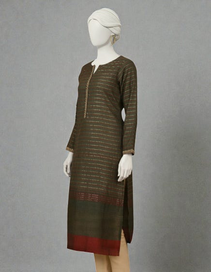 GREEN JACQUARD EMBROIDERED KURTI | JJLK-S-JSS-25-319