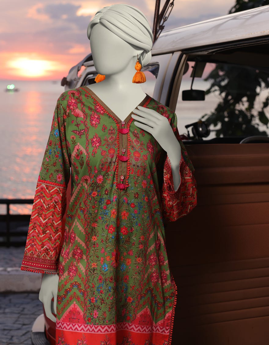 GREEN LAWN PRINTED KURTI | JJLK-S-JSS-25-325