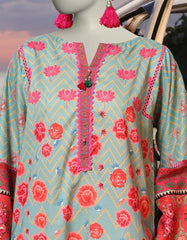 BLUE LAWN PRINTED KURTI | JJLK-S-JSS-25-327