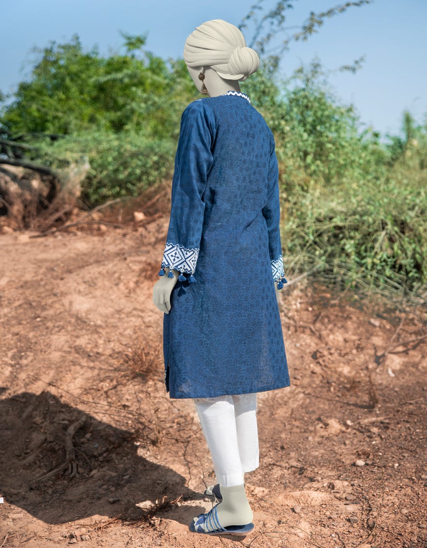 BLUE DOBBY EMBROIDERED KURTI | JJLK-S-JSS-25-338