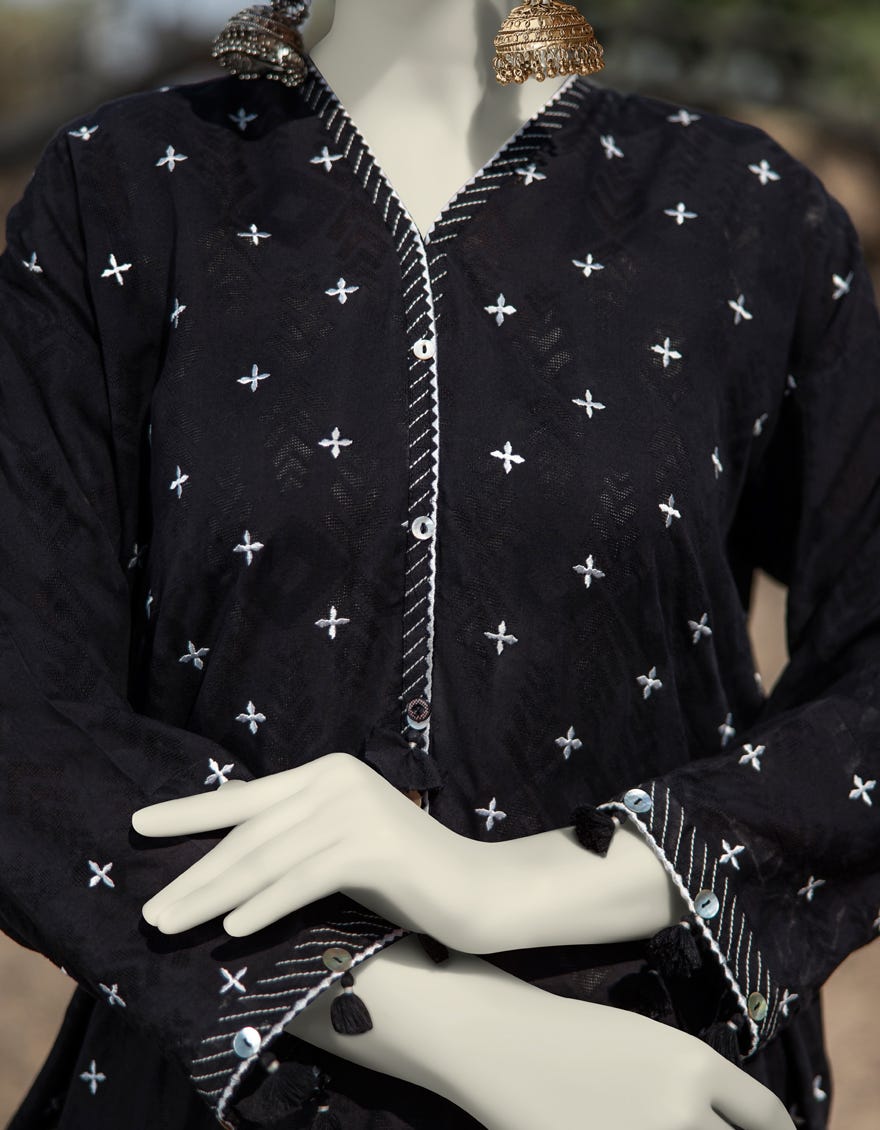 BLACK DOBBY EMBROIDERED KURTI | JJLK-S-JSS-25-339