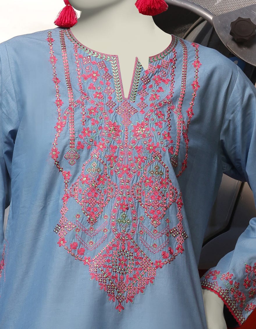 BLUE LAWN EMBROIDERED KURTI | JJLK-S-JSS-25-344