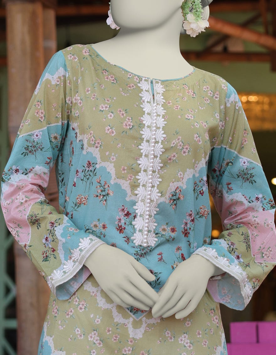 GREEN LAWN EMBROIDERED KURTI | JJLK-S-JSS-25-345