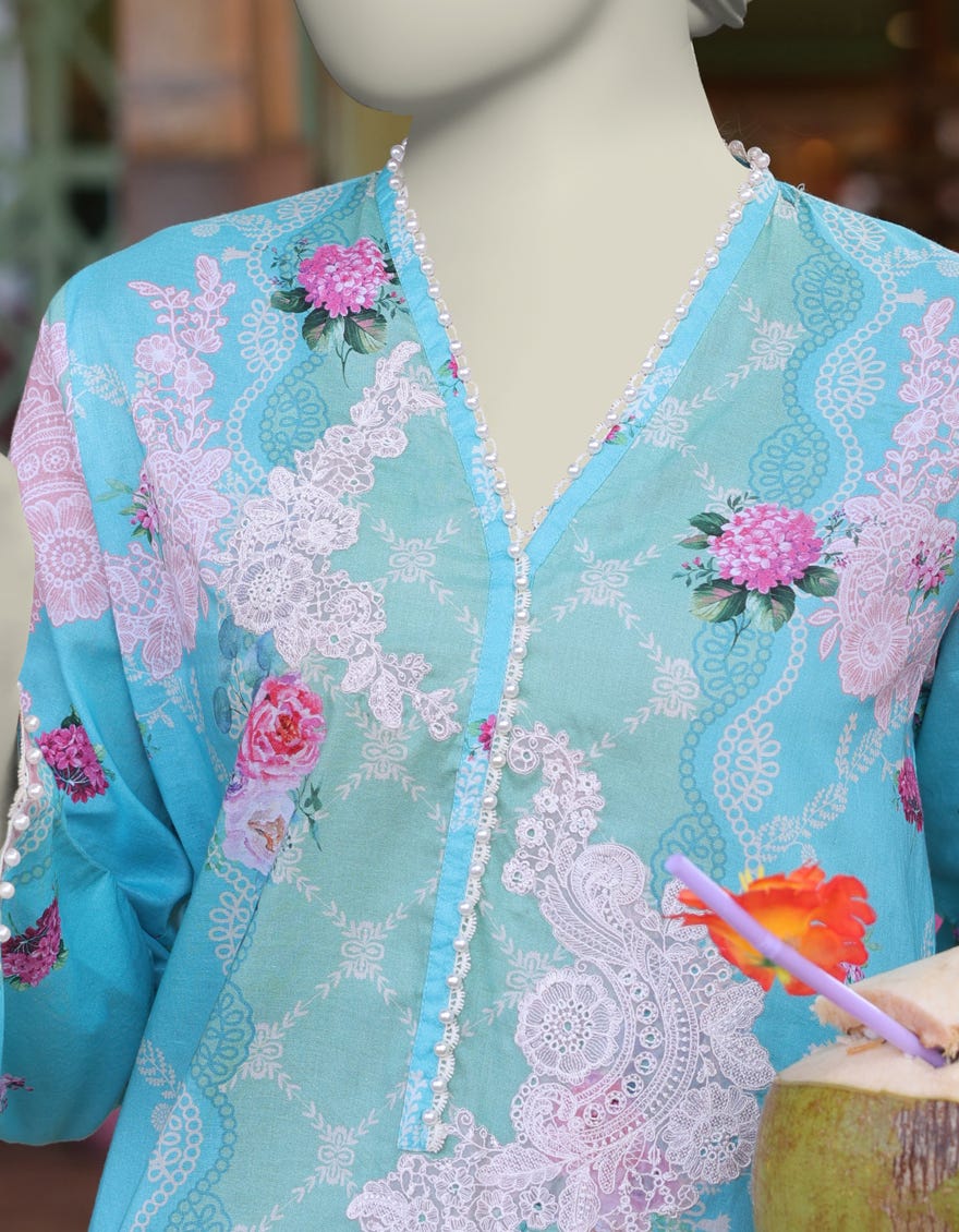 BLUE LAWN EMBROIDERED KURTI | JJLK-S-JSS-25-346