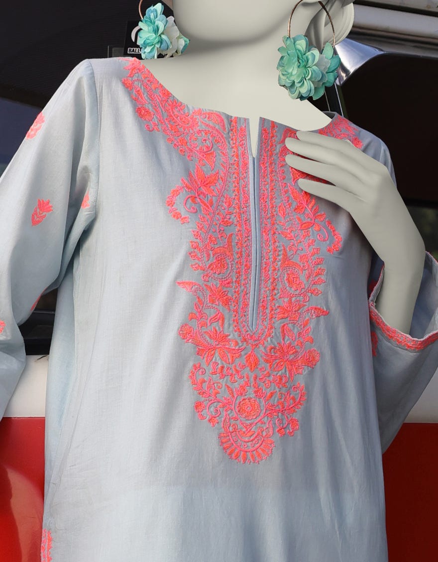 BLUE LAWN EMBROIDERED KURTI | JJLK-S-JSS-25-350