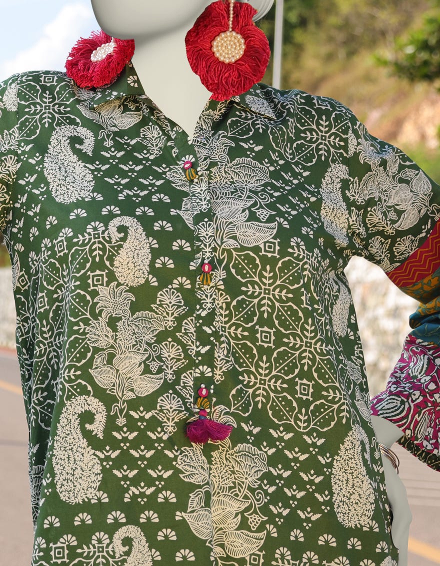 GREEN LAWN PRINTED KURTI | JJLK-S-JSS-25-359