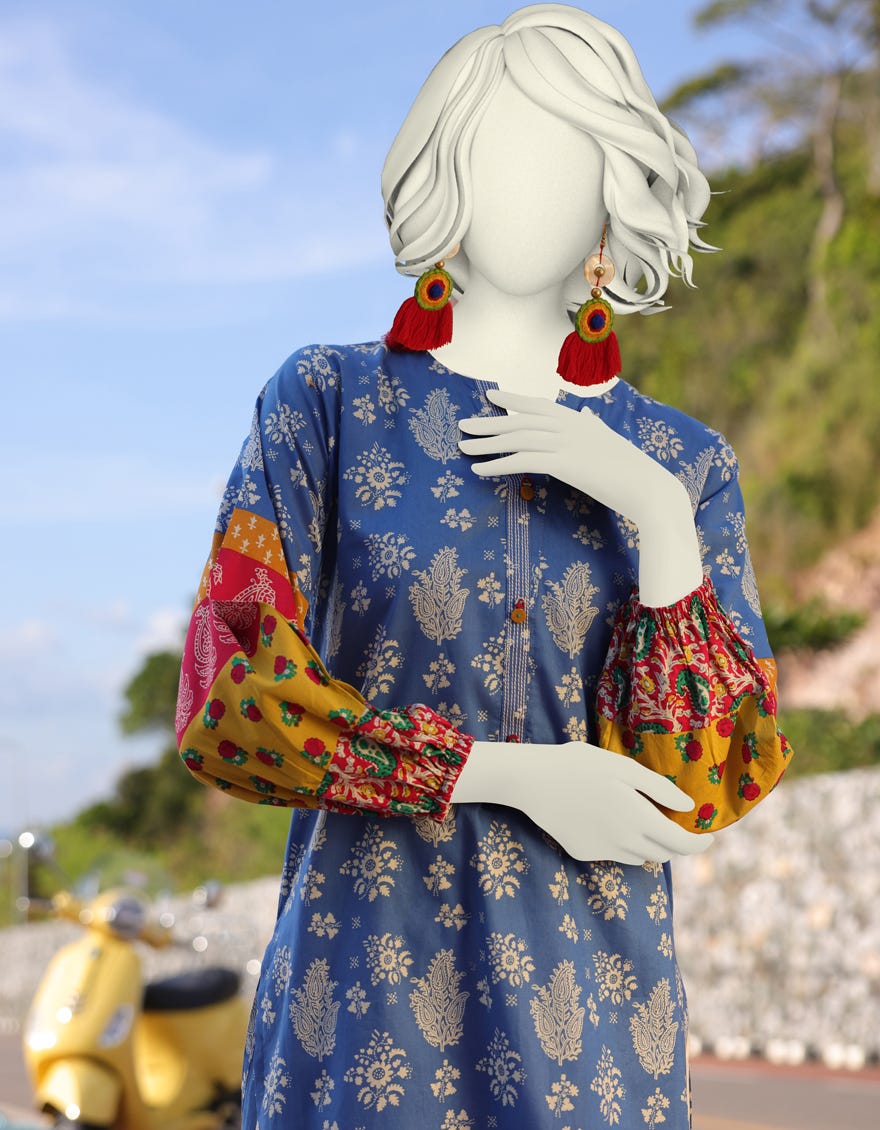 BLUE LAWN PRINTED KURTI | JJLK-S-JSS-25-360