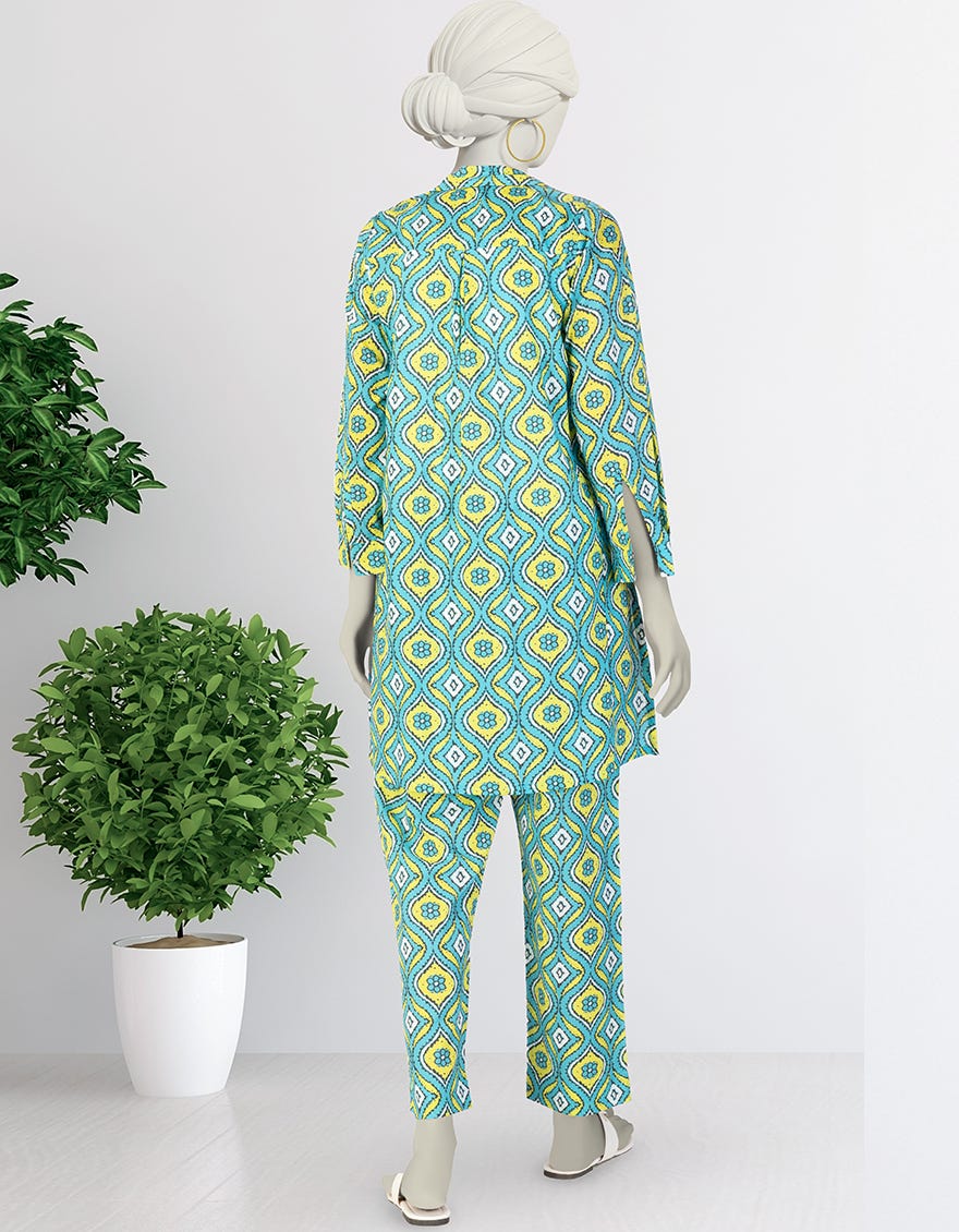 BLUE LAWN PRINTED KURTI