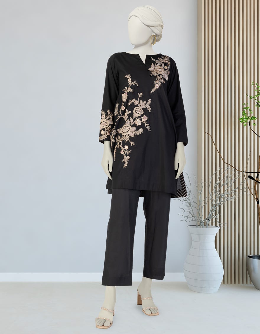 BLACK LAWN EMBROIDERED KURTI