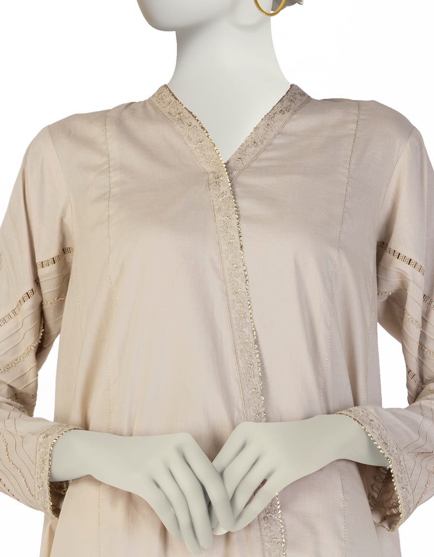 BEIGE LAWN EMBROIDERED KURTI