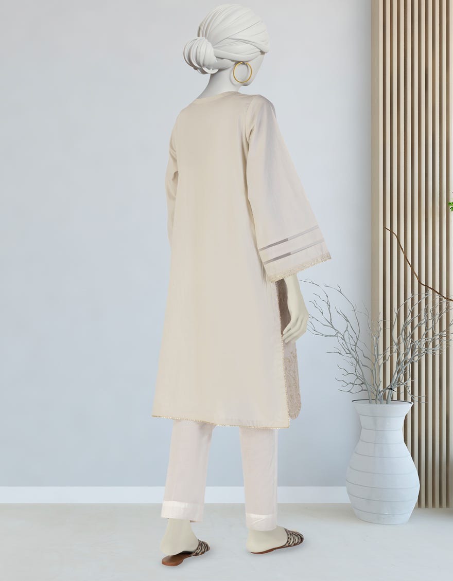 BEIGE LAWN EMBROIDERED KURTI