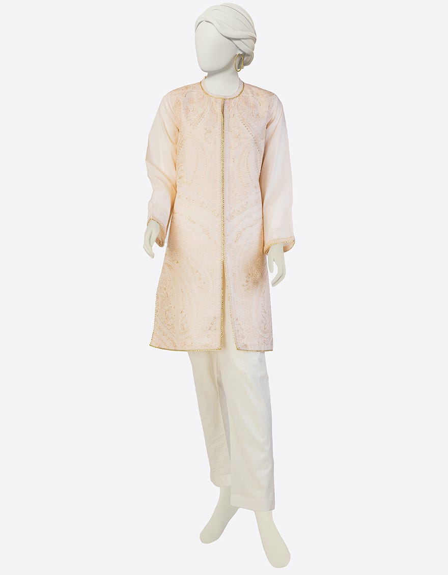 BEIGE LAWN EMBROIDERED KURTI