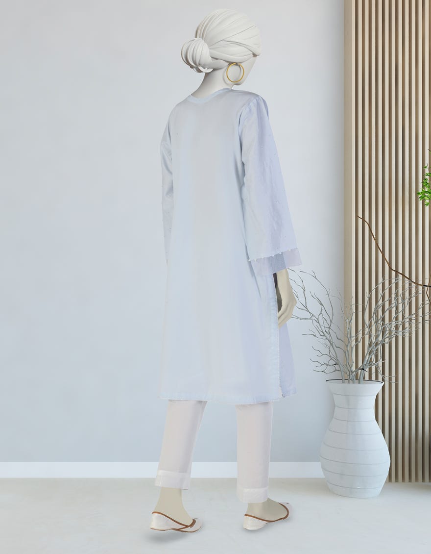 BLUE LAWN EMBROIDERED KURTI