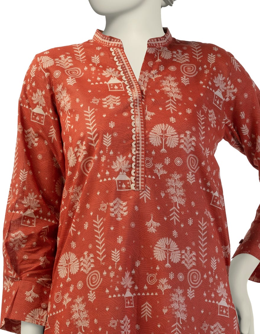 ORANGE LAWN PRINTED KURTI
