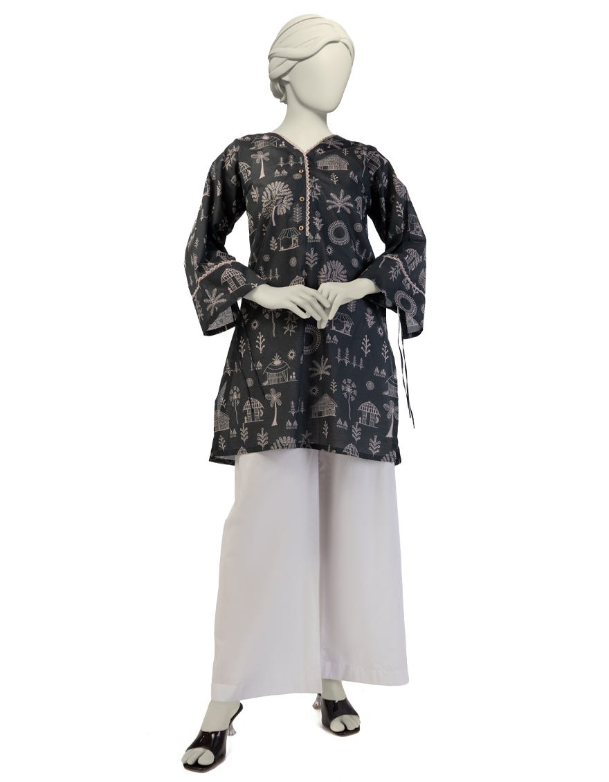 BLACK LAWN PRINTED KURTI