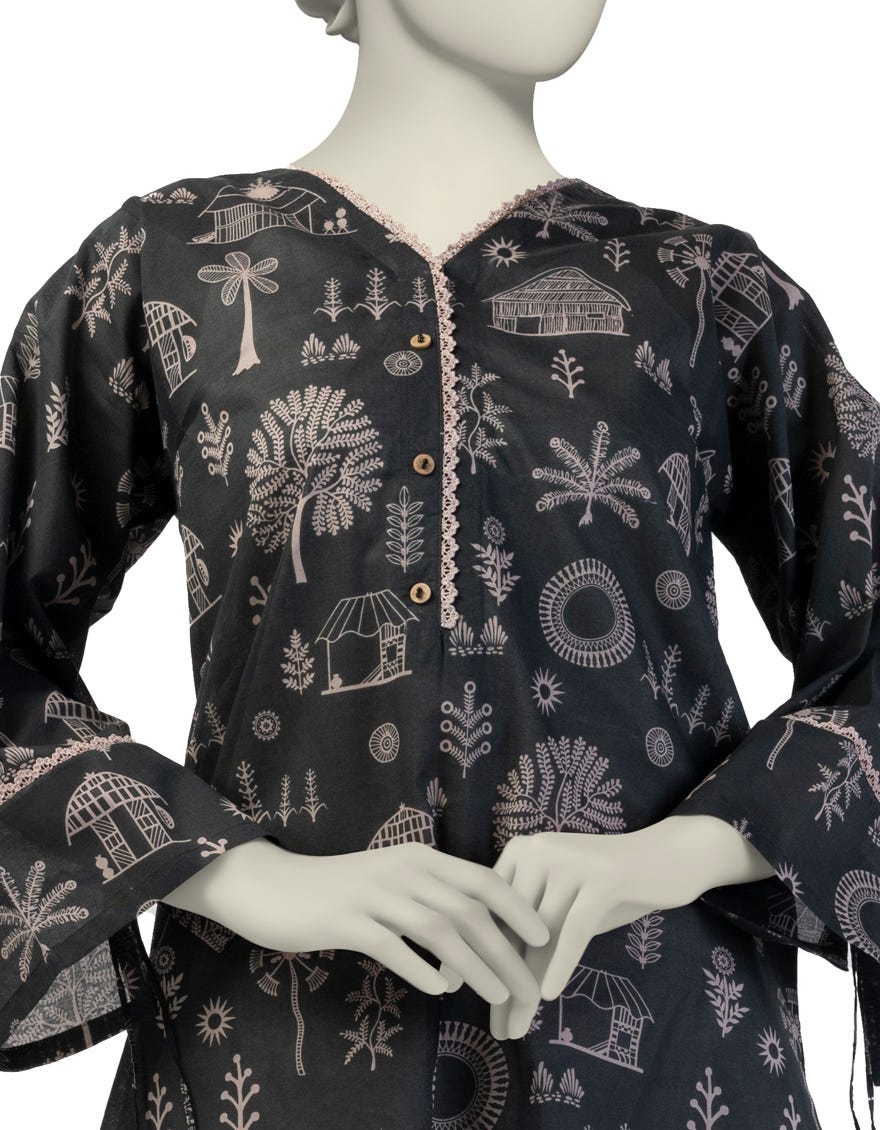 BLACK LAWN PRINTED KURTI