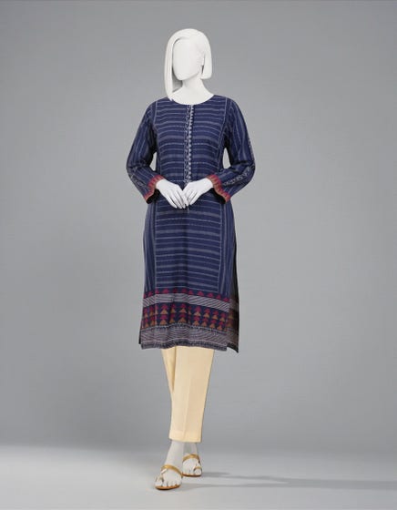 BLUE JACQUARD EMBROIDERED KURTI