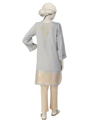 GREY WOVEN JACQUARD EMBROIDERED KURTI