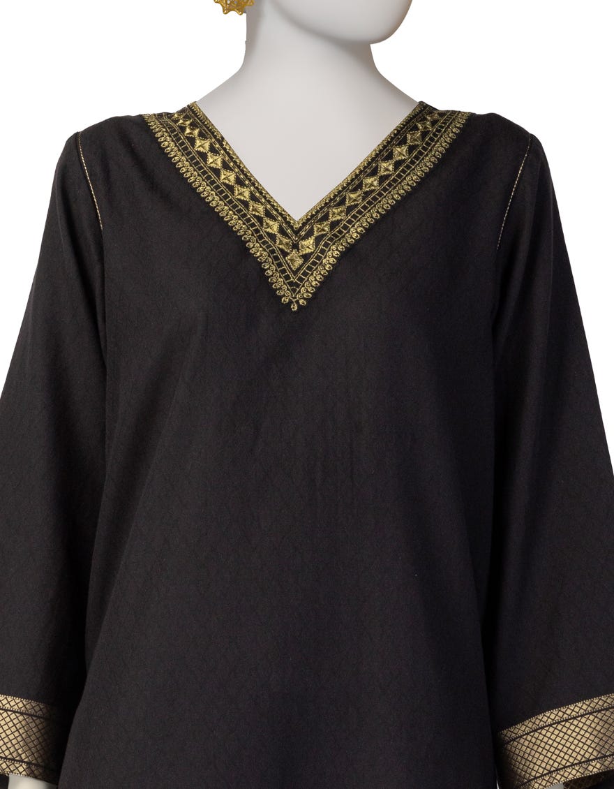 BLACK WOVEN JACQUARD EMBROIDERED KURTI