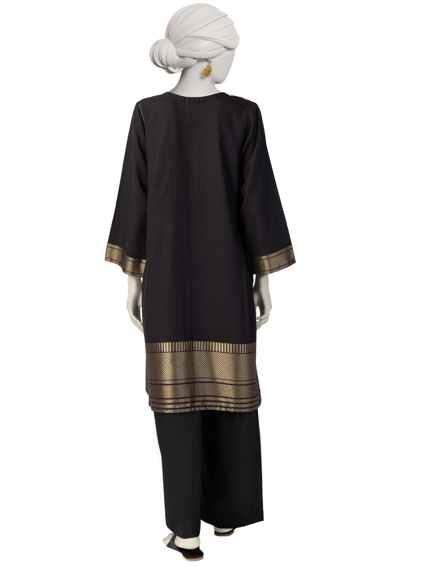BLACK WOVEN JACQUARD EMBROIDERED KURTI