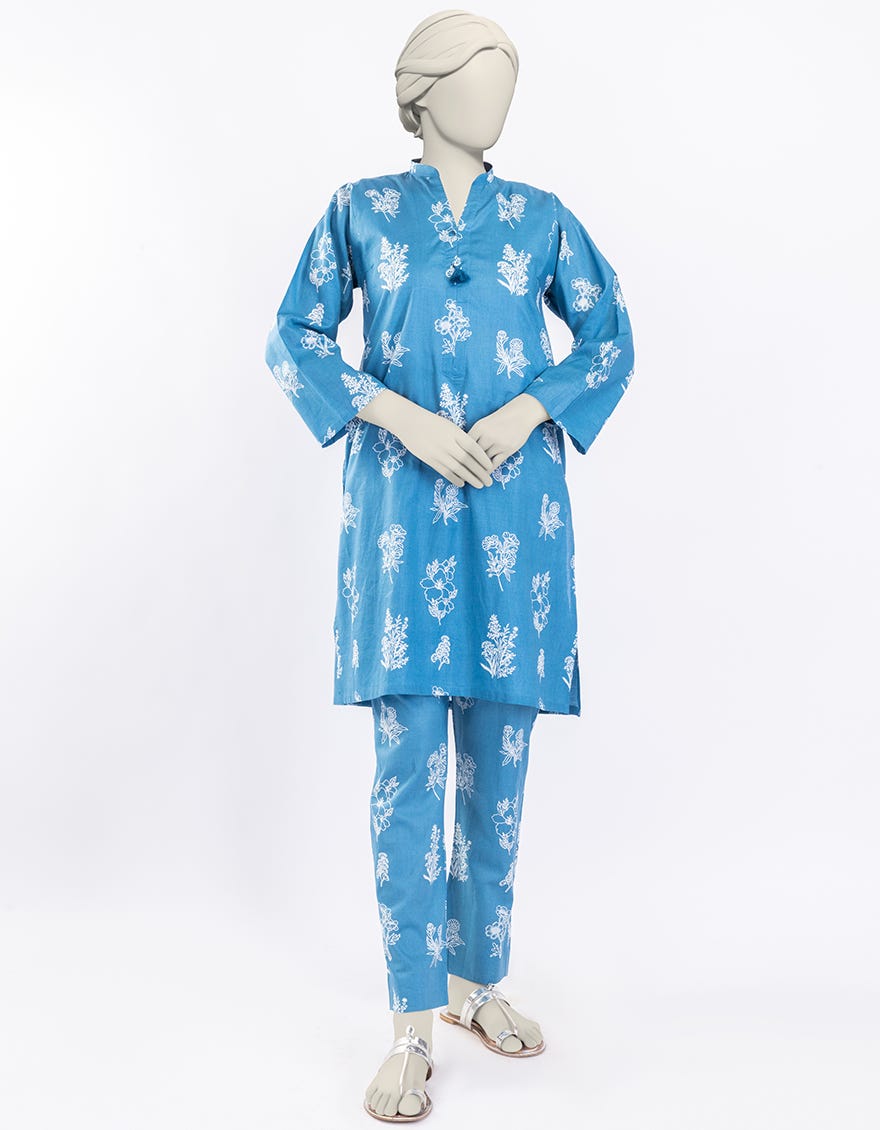 BLUE LAWN PRINTED KURTI