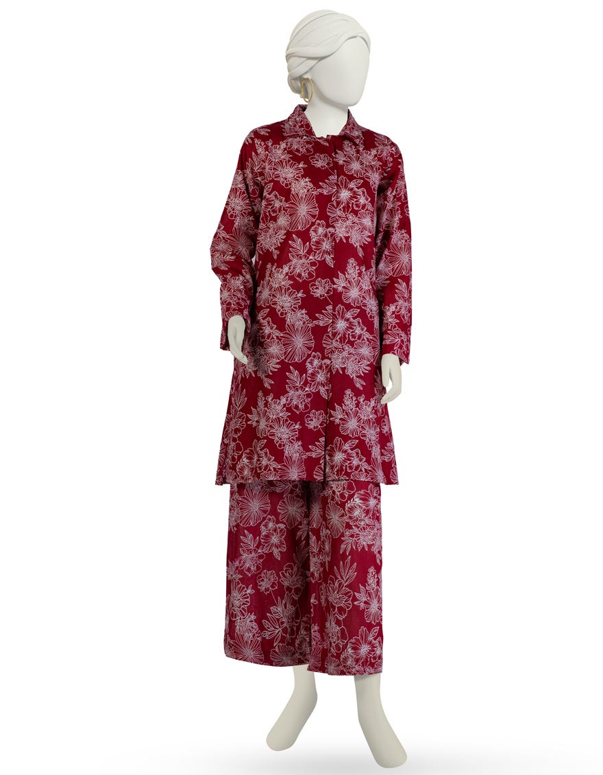 MAROON LAWN PRINTED KURTI