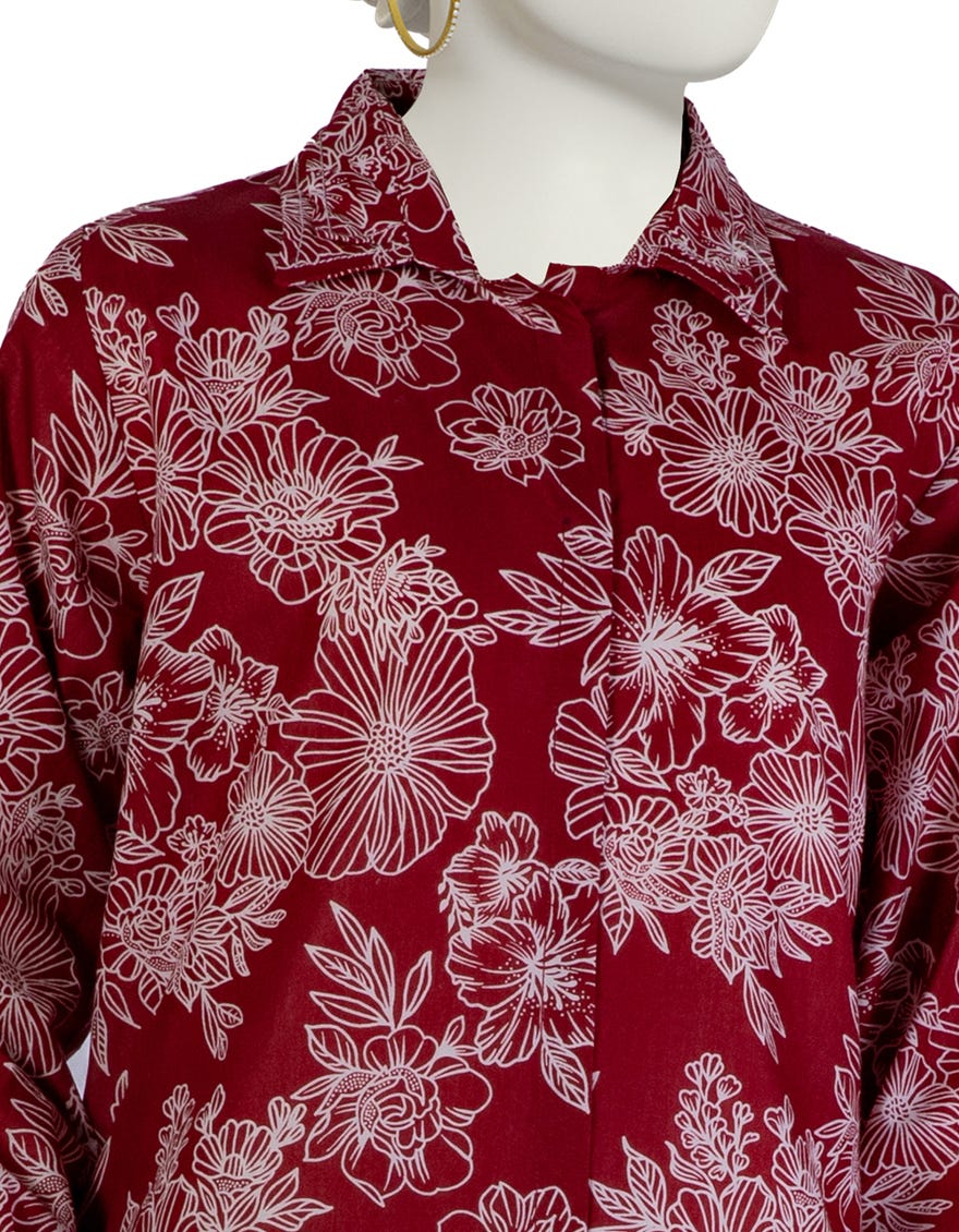MAROON LAWN PRINTED KURTI