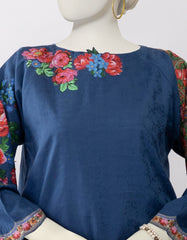 BLUE DOBBY APPLIQUÉ KURTI