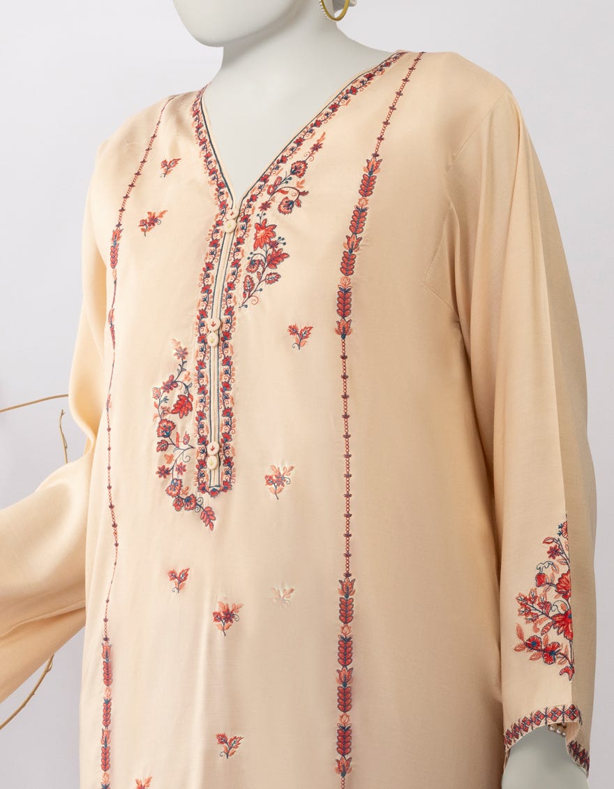 BEIGE MAPLE SILK EMBROIDERED KURTI