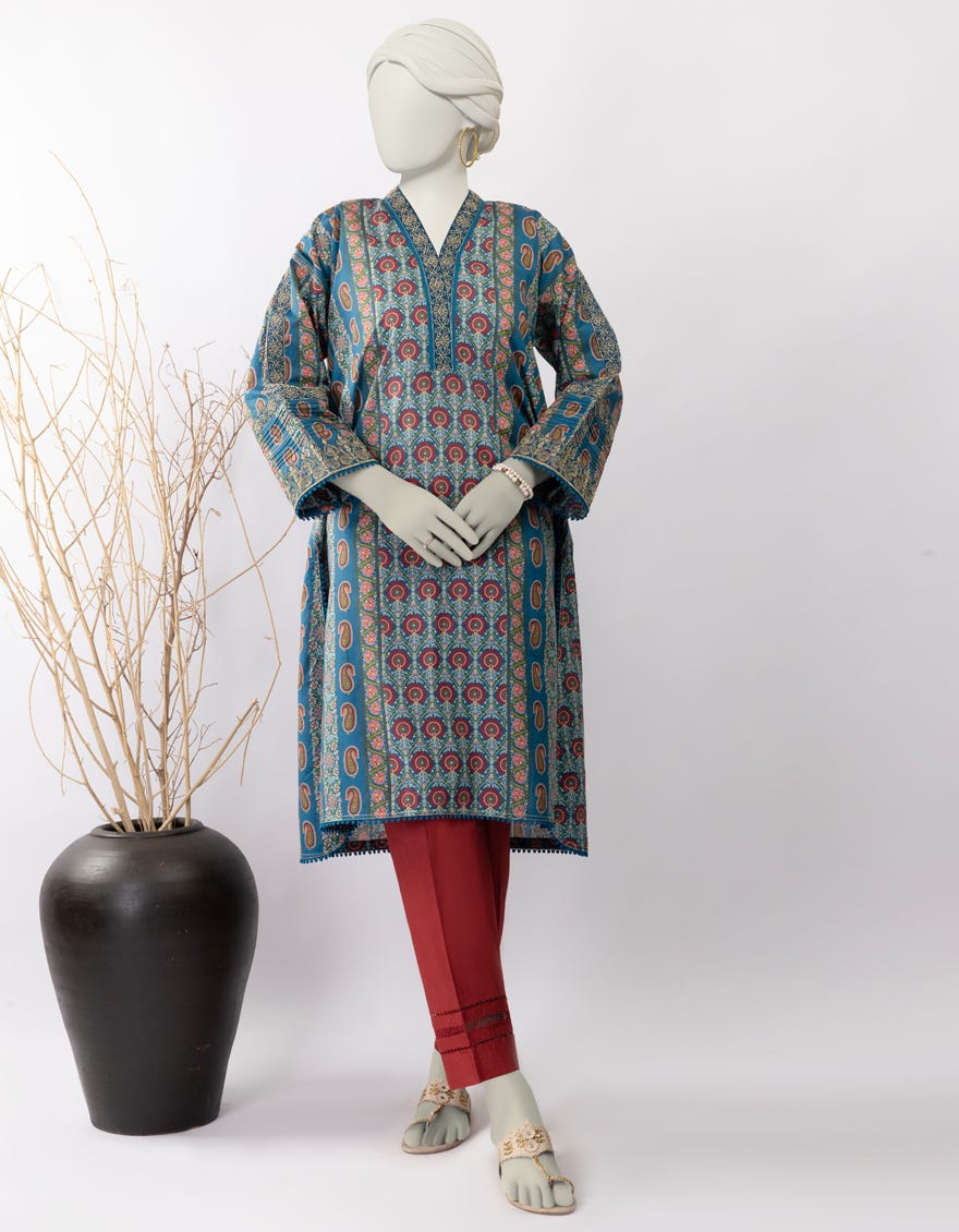 BLUE LAWN EMBROIDERED KURTI